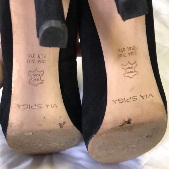 Via Spiga Suede Platform Peep Toe Pump - Picture 6 of 6